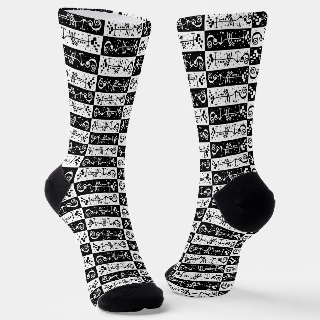 Abstract Geometric Black & White Pattern – Hand Dr Socks (Angled)