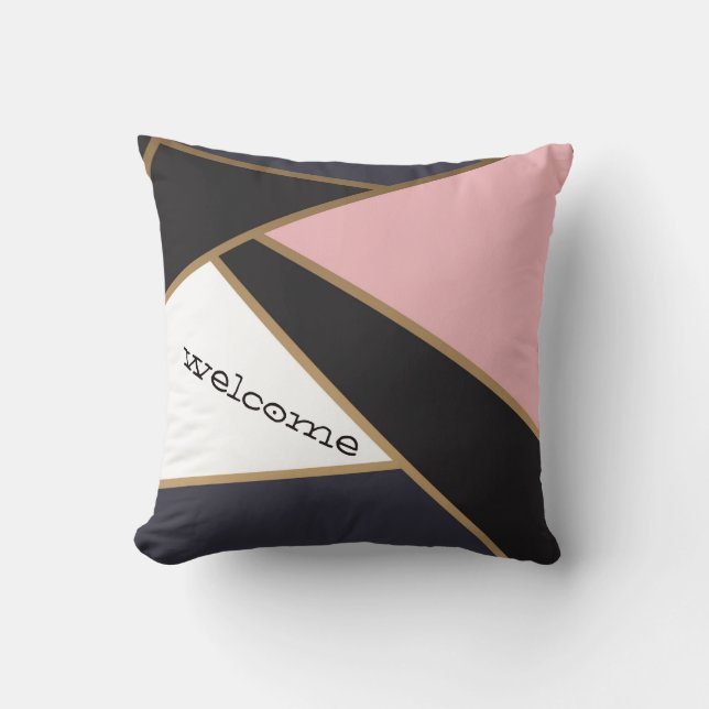Abstract Geometric Black White Pink Cushion (Front)