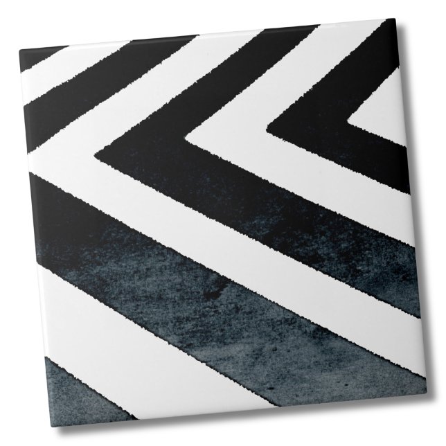 Abstract Geometric Black White Watercolor Tile (Abstract Geometric Black White Watercolor Chevron ceramic tile)
