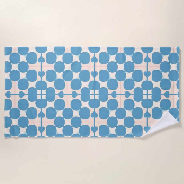 Abstract Geometric Blue and White Pattern Beach Towel (Front)