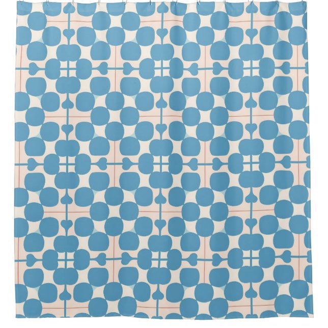 Abstract Geometric Blue and White Pattern Shower Curtain (Front)