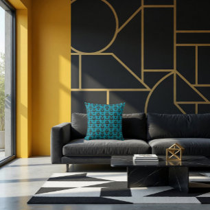 Abstract Geometric Blue Floral  Cushion