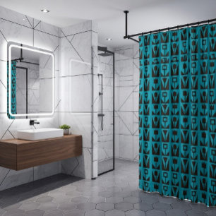 Abstract Geometric Blue Floral  Shower Curtain