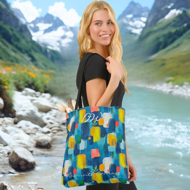 Abstract Geometric Blue Yellow Design Tote Bag (Creator Uploaded)