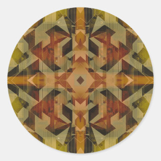 Abstract geometric brownish pattern classic round sticker