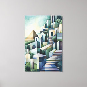 Abstract Geometric Cairo Skyline with Pyramid Canvas Print