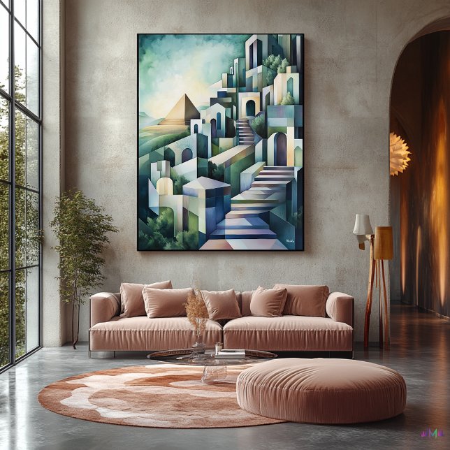 Abstract Geometric Cairo Skyline with Pyramid Canvas Print (Creator Uploaded)
