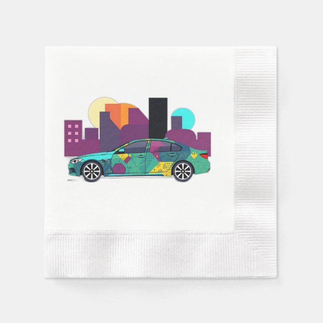 Abstract Geometric Car Illustration Napkin (Front)
