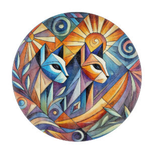 Abstract Geometric Cats with Vibrant Colours Cutting Board