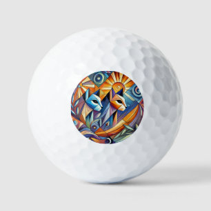 Abstract Geometric Cats with Vibrant Colours Golf Balls