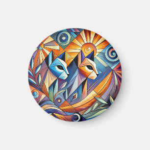 Abstract Geometric Cats with Vibrant Colours Magnet