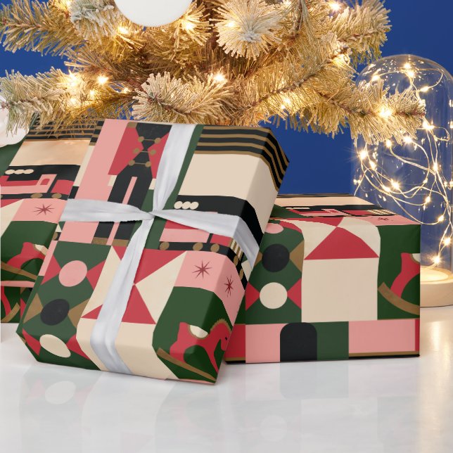 Abstract Geometric Christmas Vintage Toys Wrapping Paper (Holidays)
