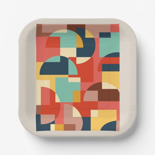 Abstract geometric circle background paper plate (Front)