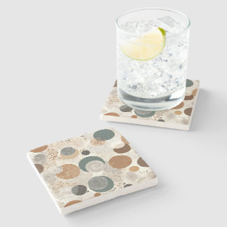 Abstract Geometric Circle Pattern Neutral Boho Stone Coaster