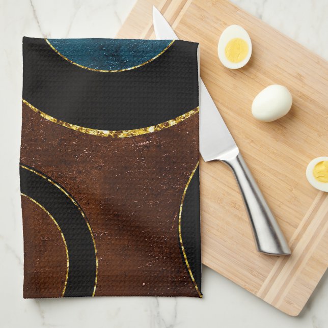 Abstract Geometric Circles Gold  Glitter Foil | Tea Towel (Quarter Fold)