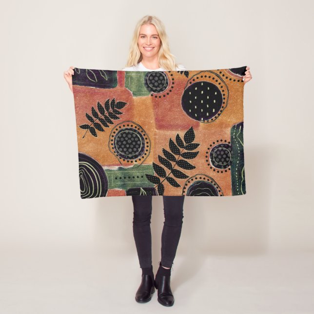 Abstract Geometric Circles Shapes and Leaves | Fleece Blanket (In Situ)