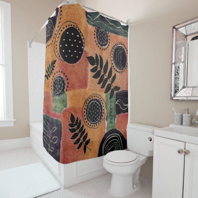 Abstract Geometric Circles Shapes and Leaves | Shower Curtain (In Situ)