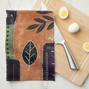 Abstract Geometric Circles Shapes and Leaves Tea Towel