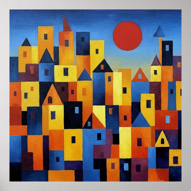 Abstract Geometric Cityscape Colorful Modern Art  Poster (Front)
