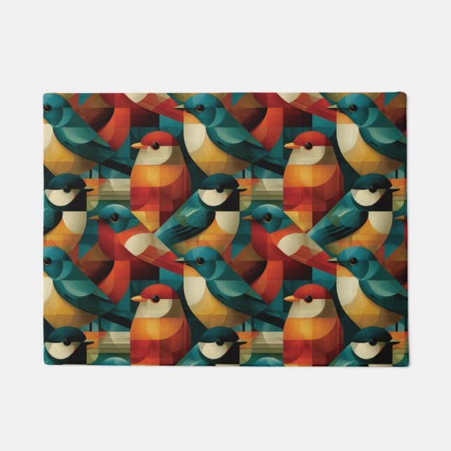 Abstract Geometric Colourful Birds Seamless Patter Doormat (Front)