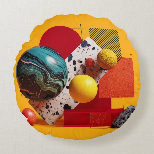 Abstract geometric colourful composition  round cushion (Front)