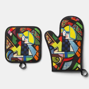Abstract Geometric Colourful Modernist Painting Oven Mitt & Pot Holder Set