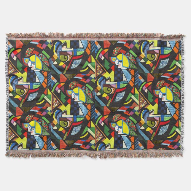 Abstract Geometric Colourful Modernist Painting Throw Blanket (Front)