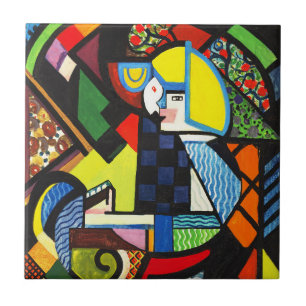 Abstract Geometric Colourful Modernist Painting Tile