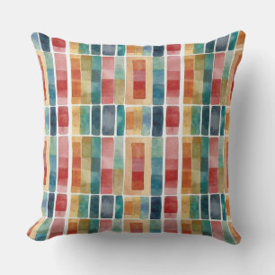 Abstract Geometric Colourful Red Shapes Watercolo Cushion