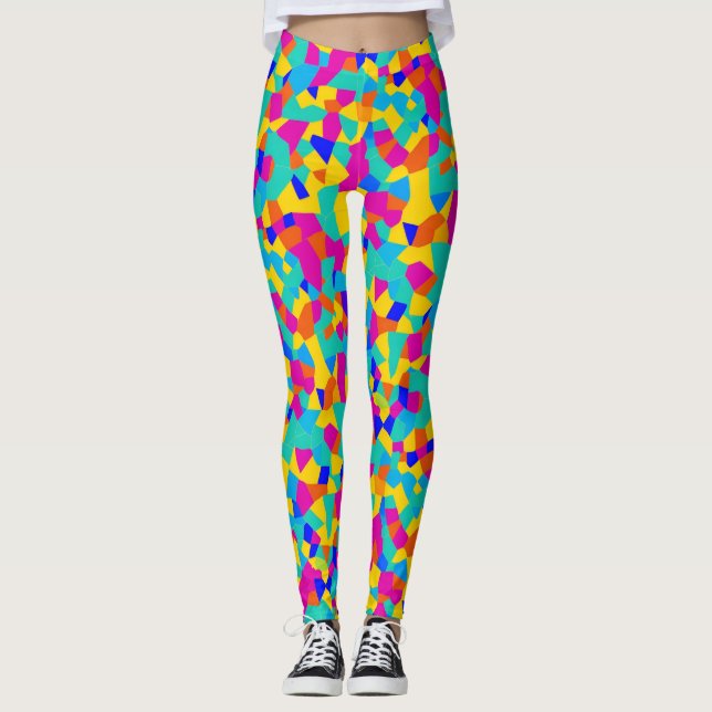 Abstract Geometric Colourful Stained Glass Paint Leggings (Front)