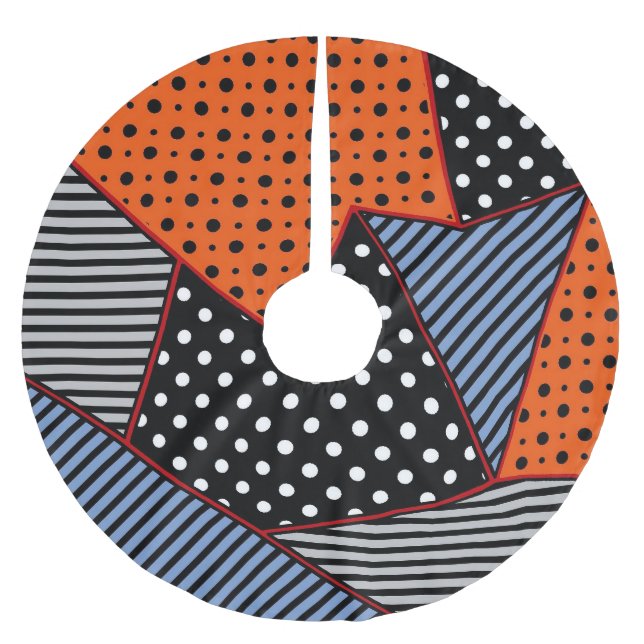 Abstract Geometric Composition: Orange Blue Patter Brushed Polyester Tree Skirt (Front)
