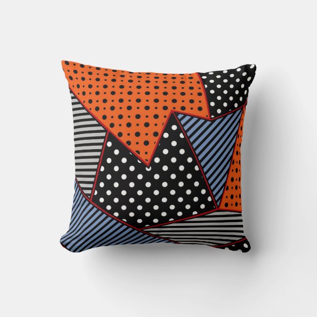 Abstract Geometric Composition: Orange Blue Patter Cushion (Front)