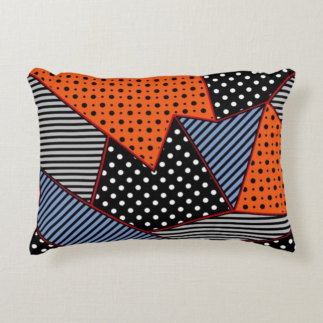 Abstract Geometric Composition: Orange Blue Patter Decorative Cushion (Front)
