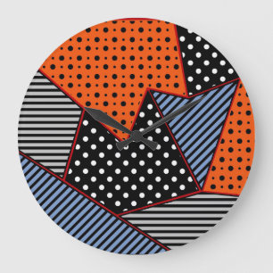 Abstract Geometric Composition: Orange Blue Patter Large Clock