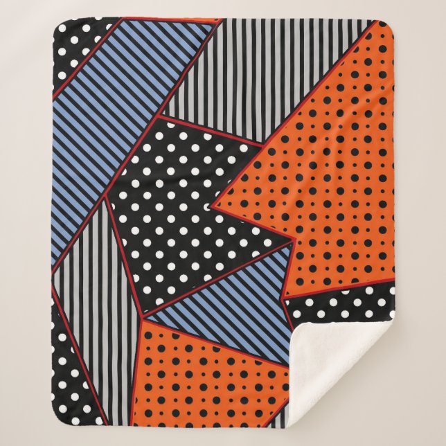 Abstract Geometric Composition: Orange Blue Patter Sherpa Blanket (Front)