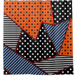 Abstract Geometric Composition: Orange Blue Patter Shower Curtain