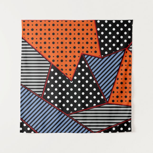 Abstract Geometric Composition: Orange Blue Patter Tapestry (Front)