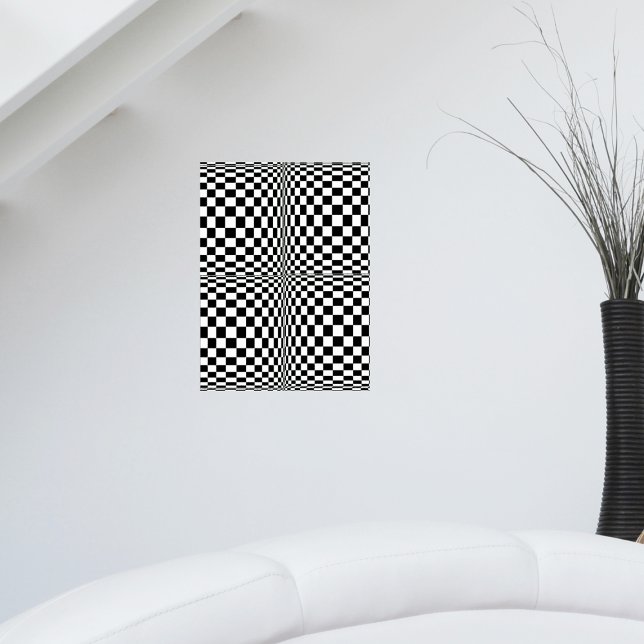 Abstract Geometric Cool 3D Black White Squares Poster (Abstract black and white checker pattern optical illustion art wall poster.)