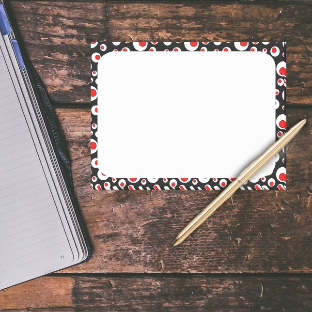 Abstract Geometric Cool Red White Circles Post-it Notes (Abstract geometric pattern of bright red circles in white circles on black and white post it notes.)