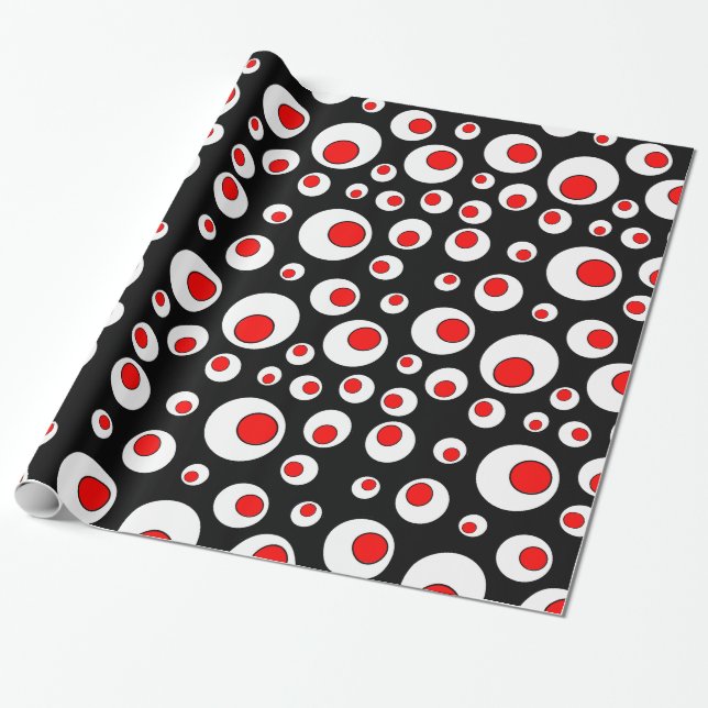 Abstract Geometric Cool Red White Circles Wrapping Paper (Unrolled)