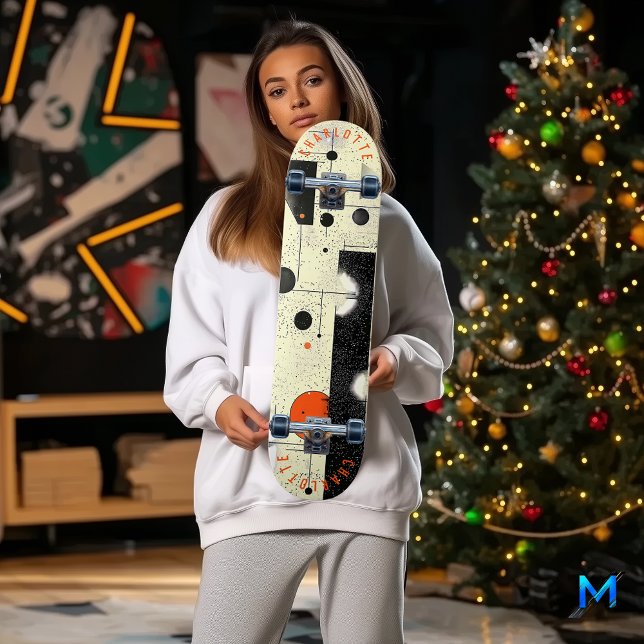 Abstract Geometric Cream and Orange Skateboard (Creator Uploaded)