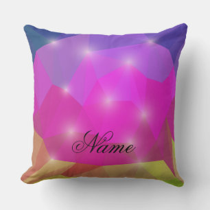 Abstract Geometric Crystal Mosaic in Pink Cushion