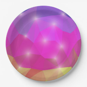 Abstract Geometric Crystal Mosaic in Pink Paper Plate