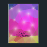 Abstract Geometric Crystal Mosaic in Pink Postcard<br><div class="desc">A vibrant low-poly abstract design featuring sharp geometric triangles in bright neon pink,  purple,  and gold. Sparkling light flares add a magical,  glowing touch to this futuristic digital crystal mosaic.</div>