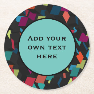 Abstract Geometric Cube Pattern Custom Text Round  Round Paper Coaster