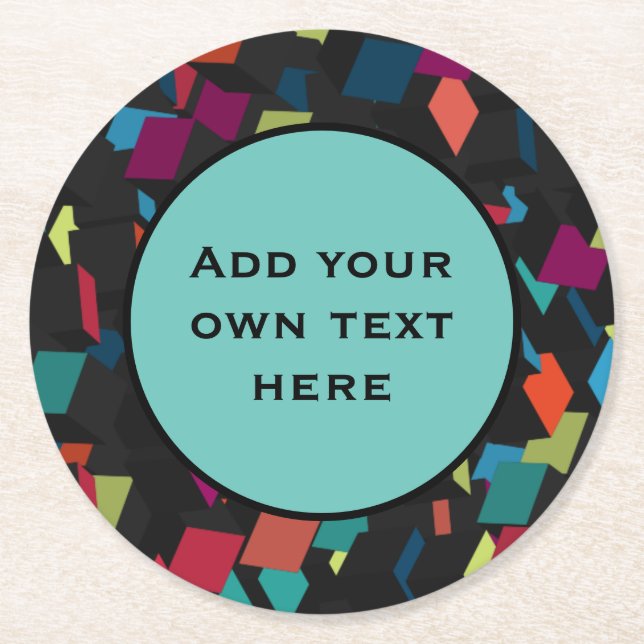 Abstract Geometric Cube Pattern Custom Text Round  Round Paper Coaster (Front)