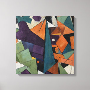 Abstract Geometric Cubist Oil Painting - Canvas Print