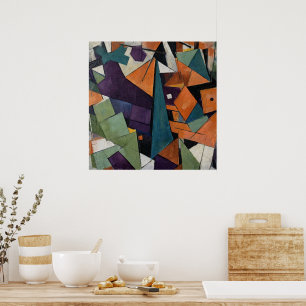 Abstract Geometric Cubist Oil Painting - Deep Purp Poster