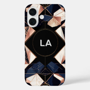 Abstract Geometric Design with Gold Glitter iPhone 16 Case