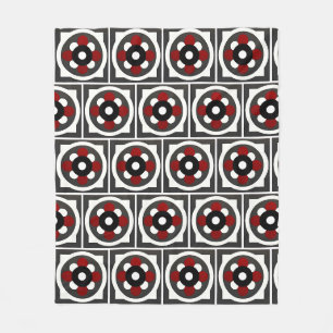 Abstract Geometric Design with Red, Black White Fleece Blanket